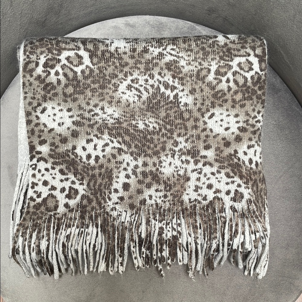 Leopard Print Fringe Scarf